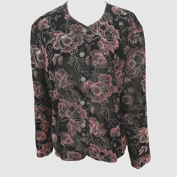 Norton McNaughton Womens Velvet Floral Metallic Vintage Blazer Jacket Blk. Sz 14 - Picture 1 of 7
